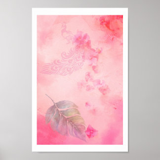 Pink Feather and Peacock Poster