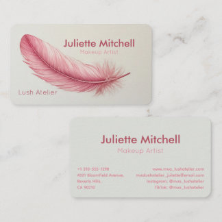 Pink Feather Minimalist Makeup-Artist Visitenkarte