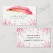Pink Feather Watercolor Boho Girly Chic Visitenkarte (Vorne/Hinten)