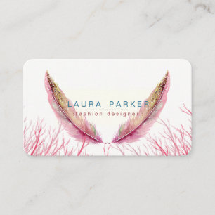 Pink Feathers Watercolor Boho Girly Chic Visitenkarte