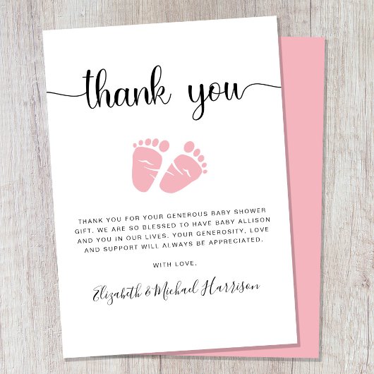 Pink Feet Baby Girl Dusche Danke Karte