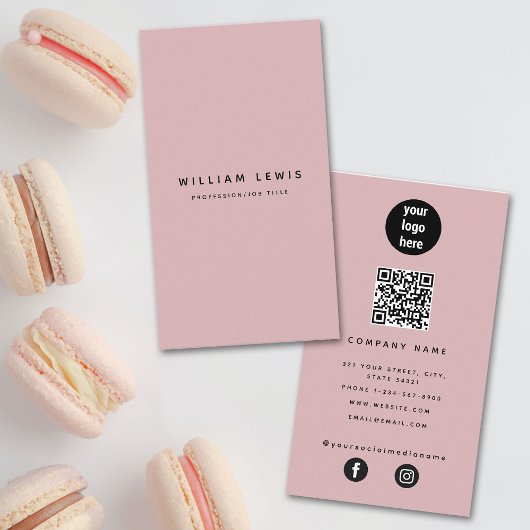 Pink Feminine Minimalistisch QR Code Social Media Visitenkarte