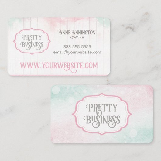 Pink Feminine Watercolor Business Card Visitenkarte (Vorne/Hinten)