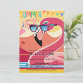 Pink Festive Flamingo Summer Party Einladung (Stehend Vorderseite)