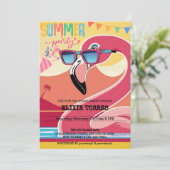Pink Festive Flamingo Summer Party Einladung (Stehend Vorderseite)