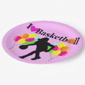 PINK FESTIVE I LIEBE BASKETBALL DESIGN PAPPTELLER (Schrägansicht)