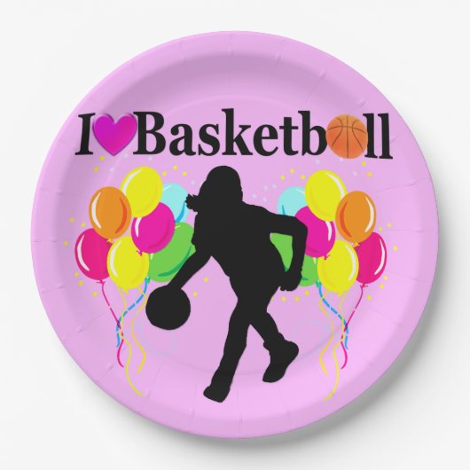 PINK FESTIVE I LIEBE BASKETBALL DESIGN PAPPTELLER (Vorderseite)