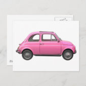 Pink Fiat 500 Vintag italienisches Auto Postkarte (Vorne/Hinten)