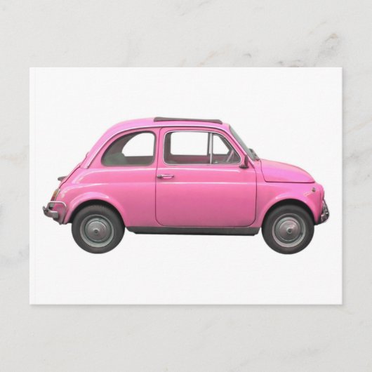 Pink Fiat 500 Vintag italienisches Auto Postkarte (Vorderseite)