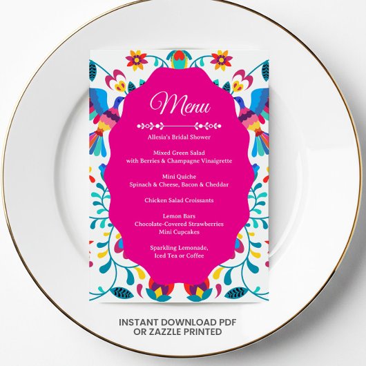 Pink Fiesta Floral Bridal Shower Menu Einladung