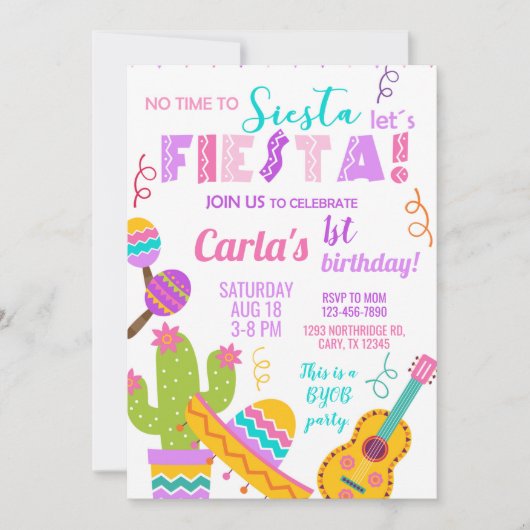 pink Fiesta girl birthday invitation, any age. Einladung (Vorderseite)