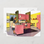 Pink Fifties Futuristische Küche Postkarte (Vorne/Hinten)