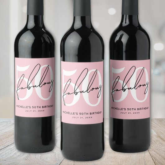 Pink Fifty 50. Geburtstag Weinetikett