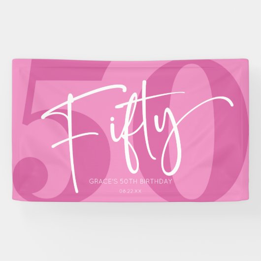 Pink Fifty 50th Fiftieth Birthday Party Banner (Horizontal)