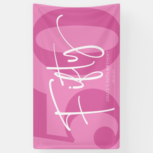 Pink Fifty 50th Fiftieth Birthday Party Banner (Vertikal)