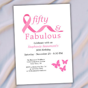 Pink Fifty Fabulous Fighting Cancer 50. Geburtstag Einladung