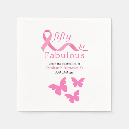 Pink Fifty Fabulous Fighting Cancer 50th Birthday Serviette (Vorderseite)