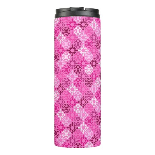 Pink Filigree Diamond Pattern  Thermosbecher (Rückseite)