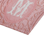 Pink Filigree Holz Monogram Glas Cutting Board Schneidebrett (Ecke)