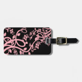 Pink Filigree und Blume über schwarze Vorlage Gepäckanhänger (Vorderseite horizontal)