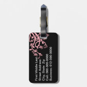 Pink Filigree und Blume über schwarze Vorlage Gepäckanhänger (Rückseite vertikal)