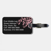 Pink Filigree und Blume über schwarze Vorlage Gepäckanhänger (Rückseite horizontal)