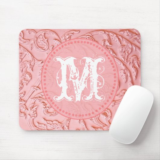 Pink Filigree Wood Monogram Initial Mouse Pad Mousepad (Mit Mouse)