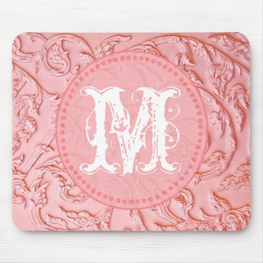 Pink Filigree Wood Monogram Initial Mouse Pad Mousepad (Vorne)