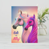 Pink Filly & Blue Colt Western Style Gender Reveal Einladung (Stehend Vorderseite)