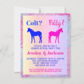 Pink Filly & Blue Colt Western Style Gender Reveal Einladung (Vorderseite)