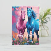 Pink Filly & Blue Colt Western Style Gender Reveal Einladung (Stehend Vorderseite)