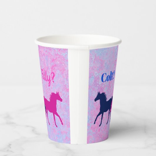 Pink Filly & Blue Colt Western Style Gender Reveal Pappbecher (Rechts)