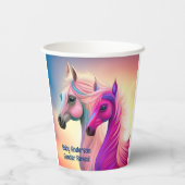 Pink Filly & Blue Colt Western Style Gender Reveal Pappbecher (Rückseite)