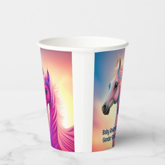 Pink Filly & Blue Colt Western Style Gender Reveal Pappbecher (Rechts)