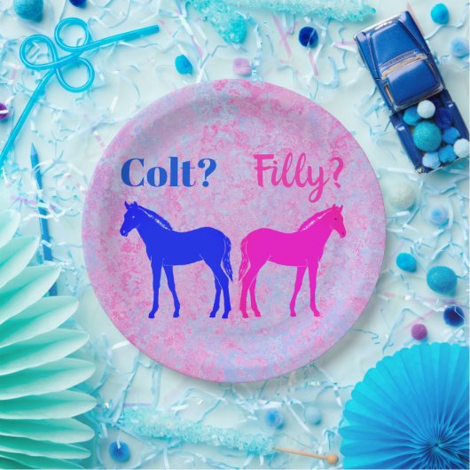 Pink Filly & Blue Colt Western Style Gender Reveal Pappteller (Party)