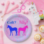Pink Filly & Blue Colt Western Style Gender Reveal Pappteller (Party)