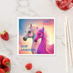 Pink Filly & Blue Colt Western Style Gender Reveal Serviette