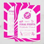 Pink Final Fiesta Bachelorette Wochenende Einladun Einladung (Vorne/Hinten)