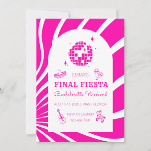 Pink Final Fiesta Bachelorette Wochenende Einladun Einladung