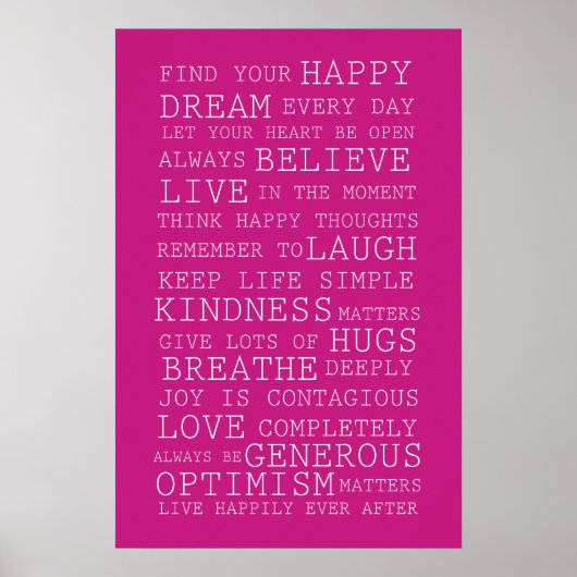 Pink Find Your Happy Inspirational Quotes Poster (Vorne)