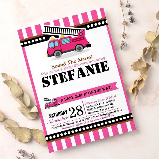Pink Fire Motor Kinderdusche Einladung
