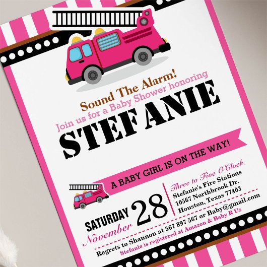 Pink Fire Motor Kinderdusche Einladung