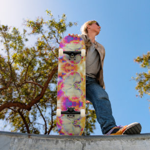 Pink Fire Orchid, surreal watercolor florals Skateboard