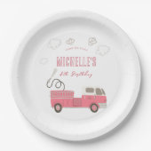 Pink Firetruck Geburtstag Pappteller (Vorderseite)