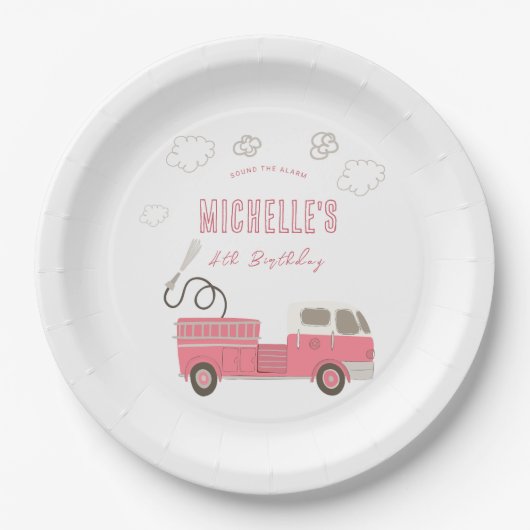 Pink Firetruck Geburtstag Pappteller (Vorderseite)