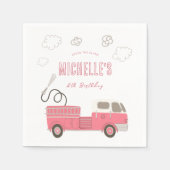 Pink Firetruck Geburtstag Serviette (Vorderseite)