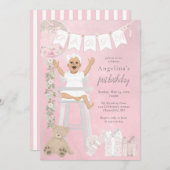 Pink First Birthday Baby Girl Einladung (Vorne/Hinten)