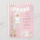 Pink First Birthday Baby Girl Einladung (Vorne/Hinten)