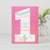 Pink First Birthday Fiesta Party Einladung (Stehend Vorderseite)
