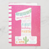Pink First Birthday Fiesta Party Einladung (Vorne/Hinten)